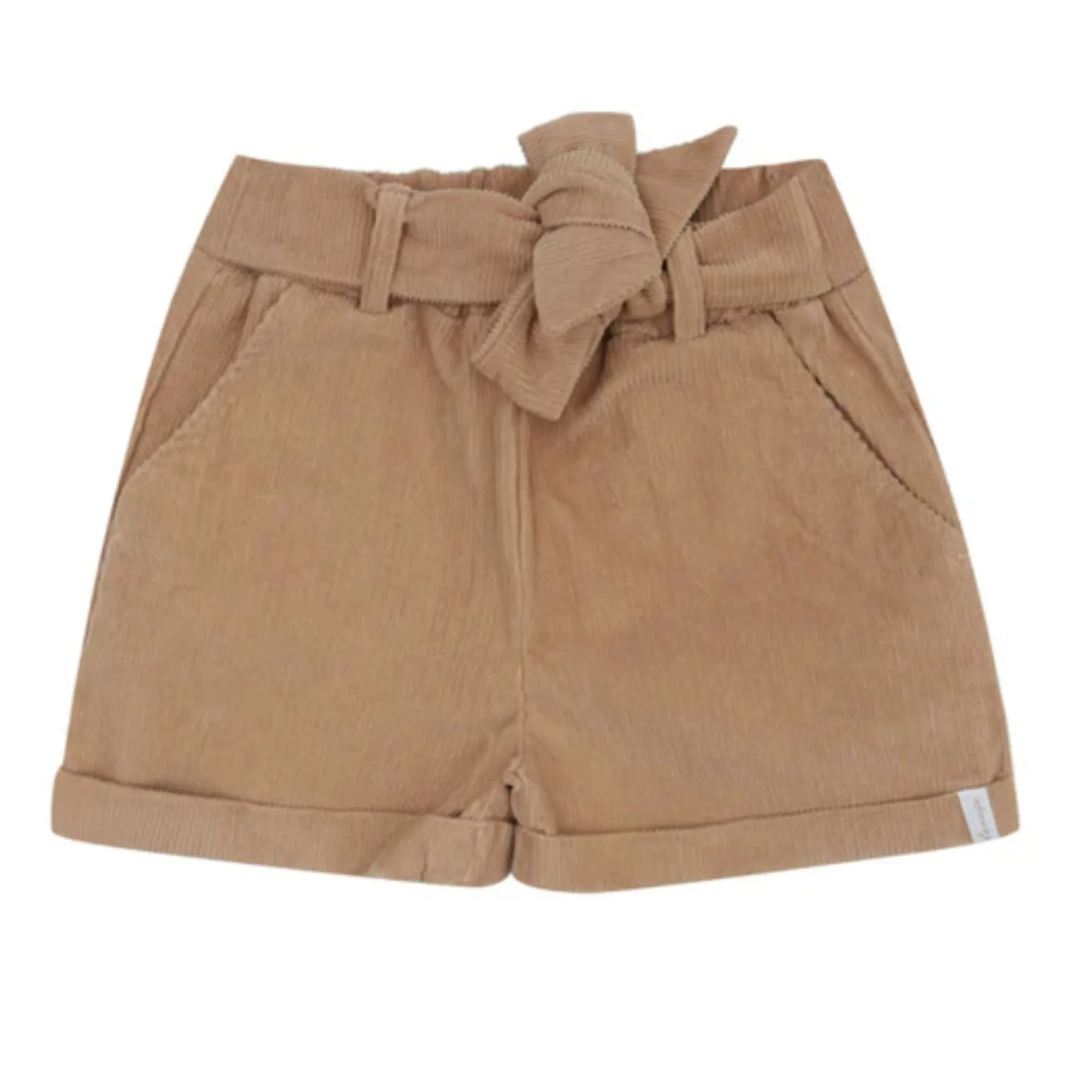 Paperbag Shorts coffee aus Cord mit Schleife aus Bio-Baumwolle