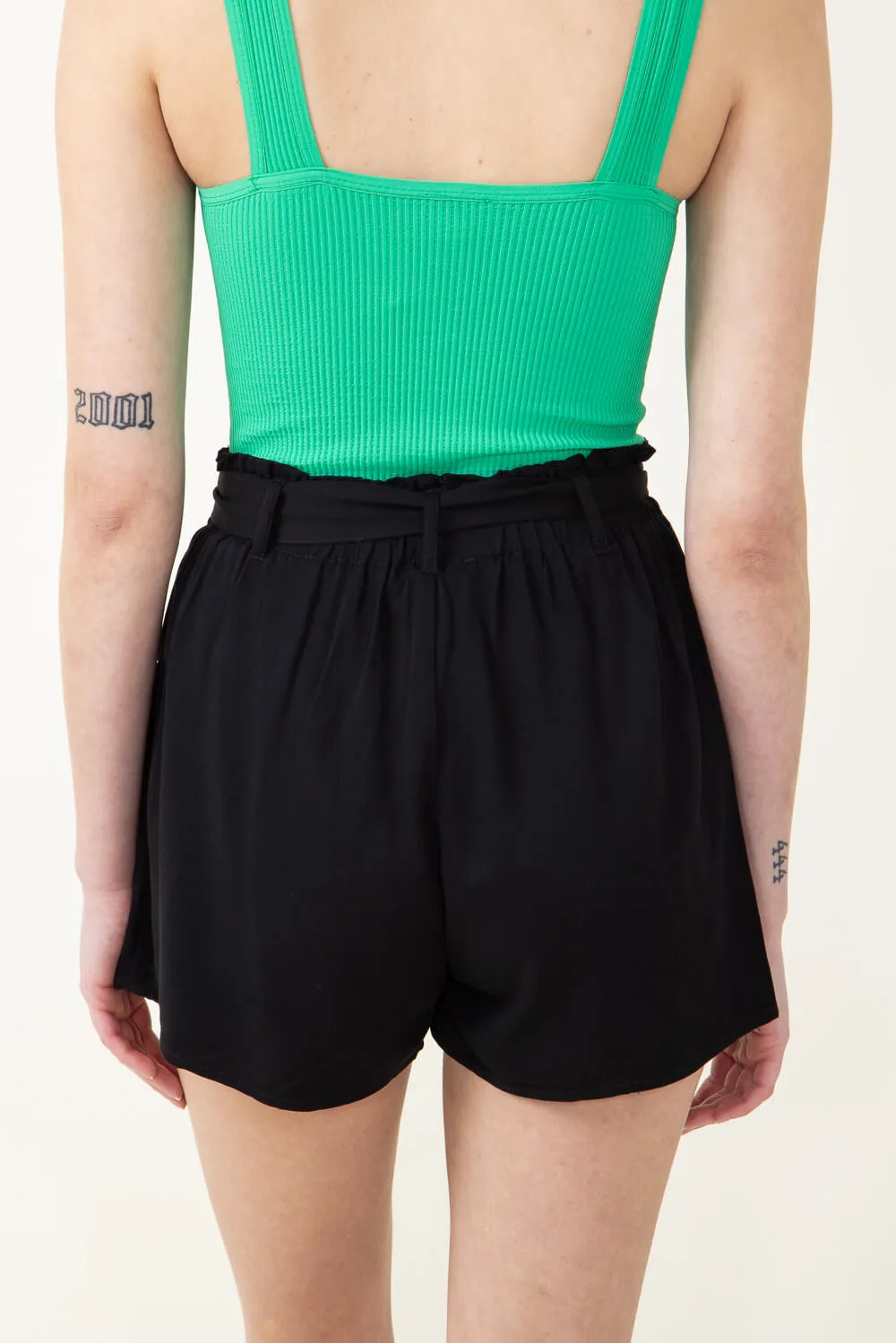 Paperbag Shorts for Women in Black | HSP6242S-BLACK