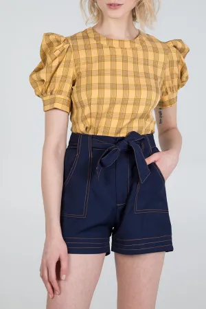 Paperbag Waist Contrast Stitch Short
