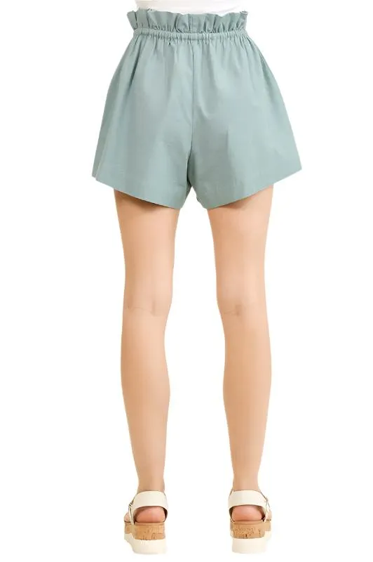 Paperbag Waist Side Pockets Shorts Blue