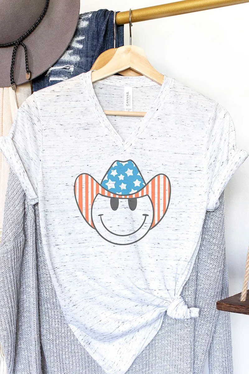 Patriotic Cowboy Happy Face Unisex V-Neck Tee