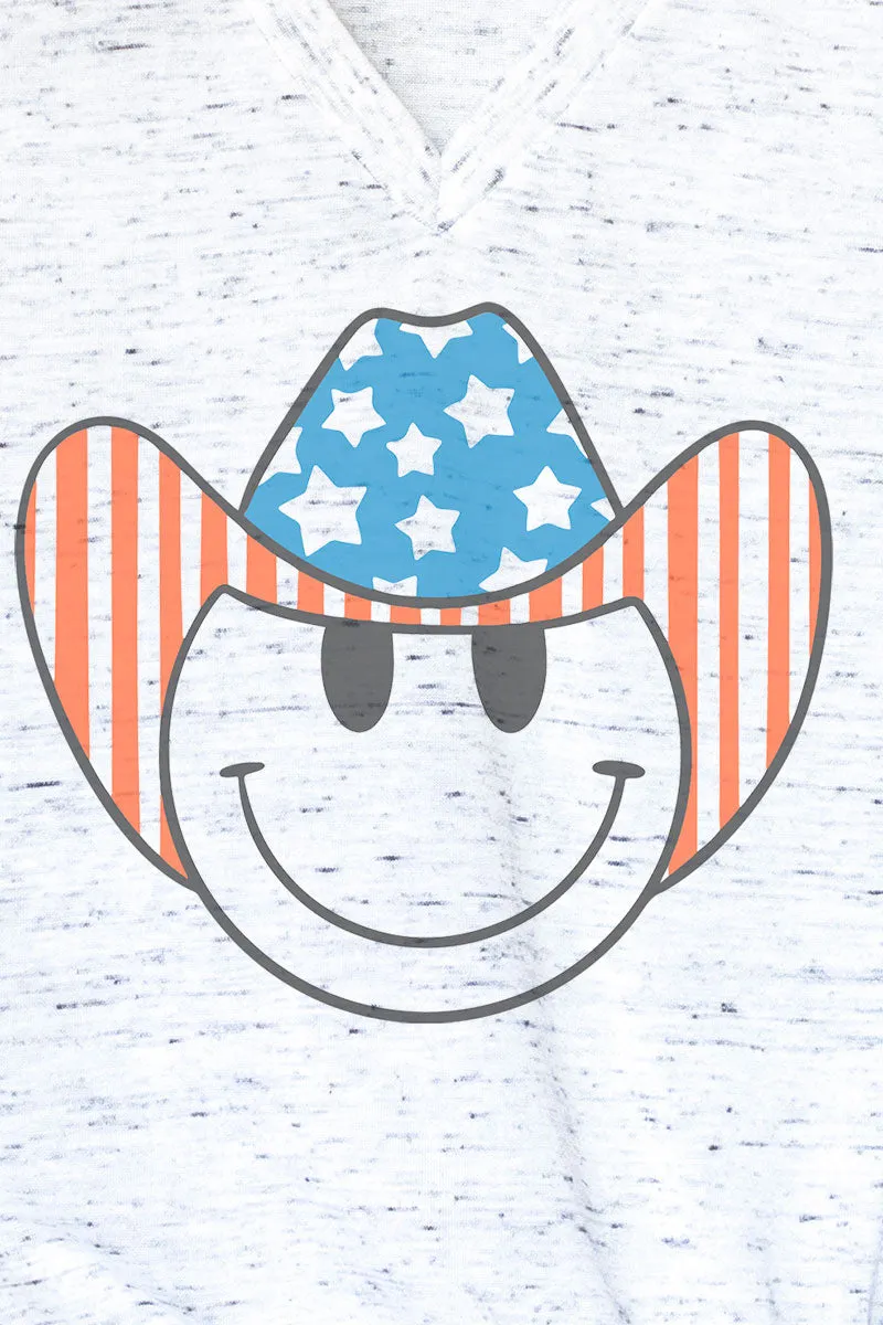 Patriotic Cowboy Happy Face Unisex V-Neck Tee