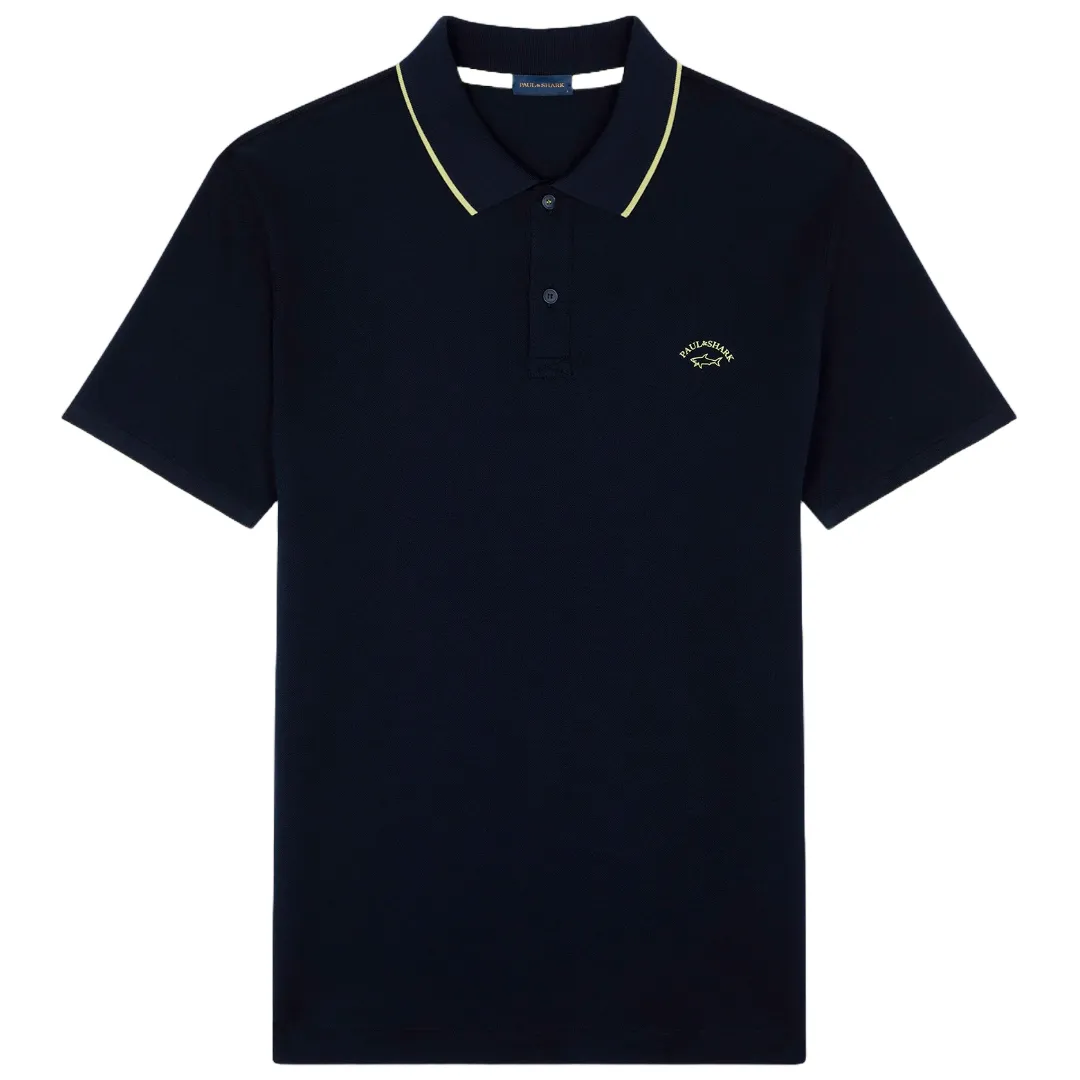 Paul & Shark Cotton Polo Shirt with Reflex Print - Navy