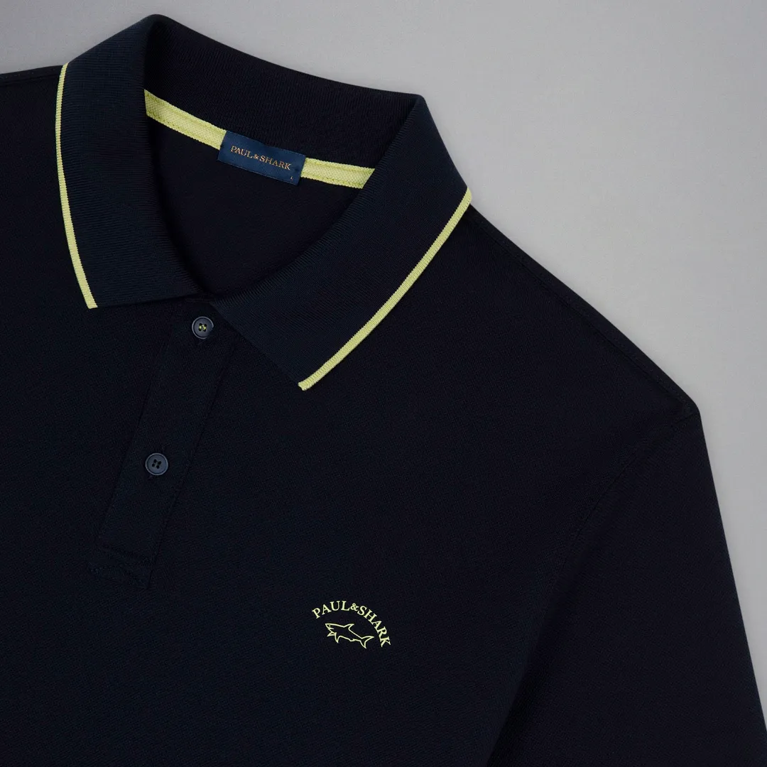 Paul & Shark Cotton Polo Shirt with Reflex Print - Navy
