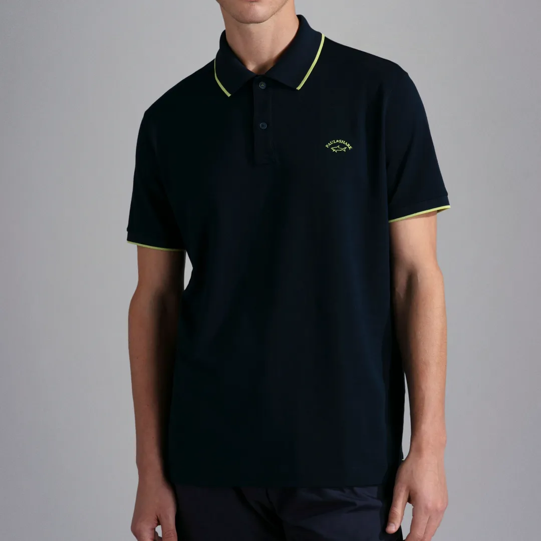 Paul & Shark Cotton Polo Shirt with Reflex Print - Navy