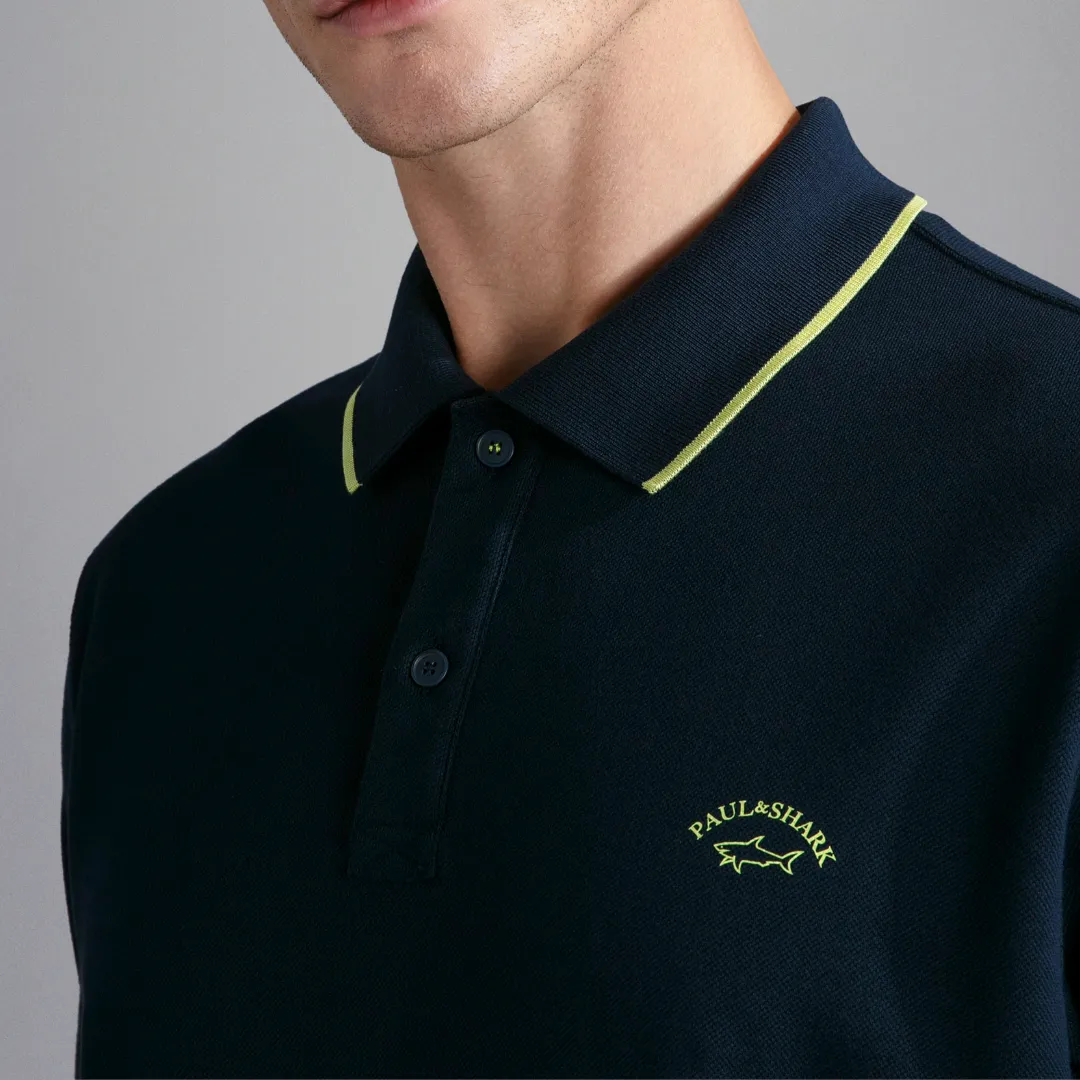 Paul & Shark Cotton Polo Shirt with Reflex Print - Navy