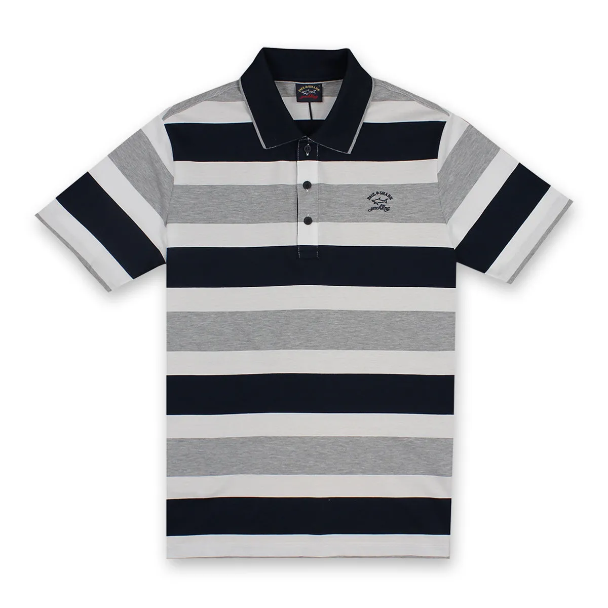 Paul & Shark - Striped Polo Shirt in White Grey & Navy