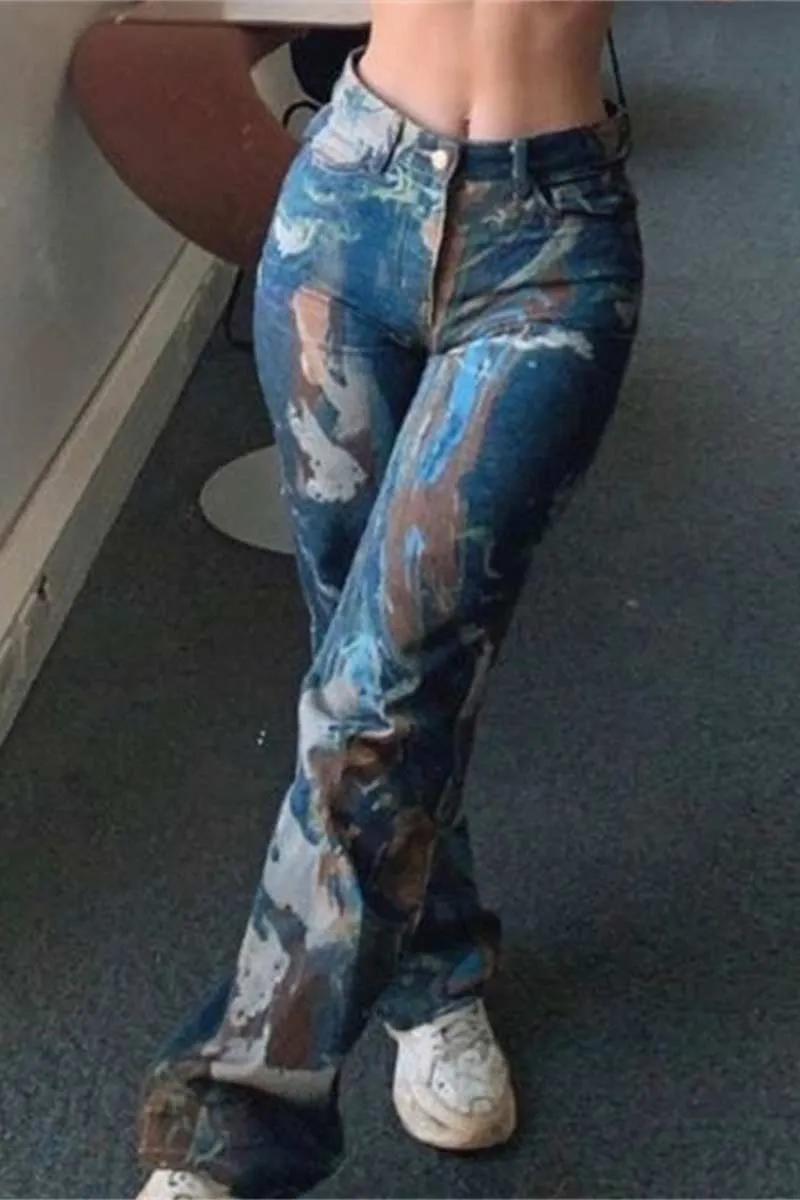 PI663 Graphic Straight-Leg Denim Pants