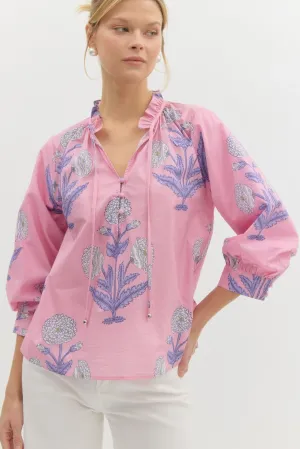 Pink & Purple Floral Print Blouse