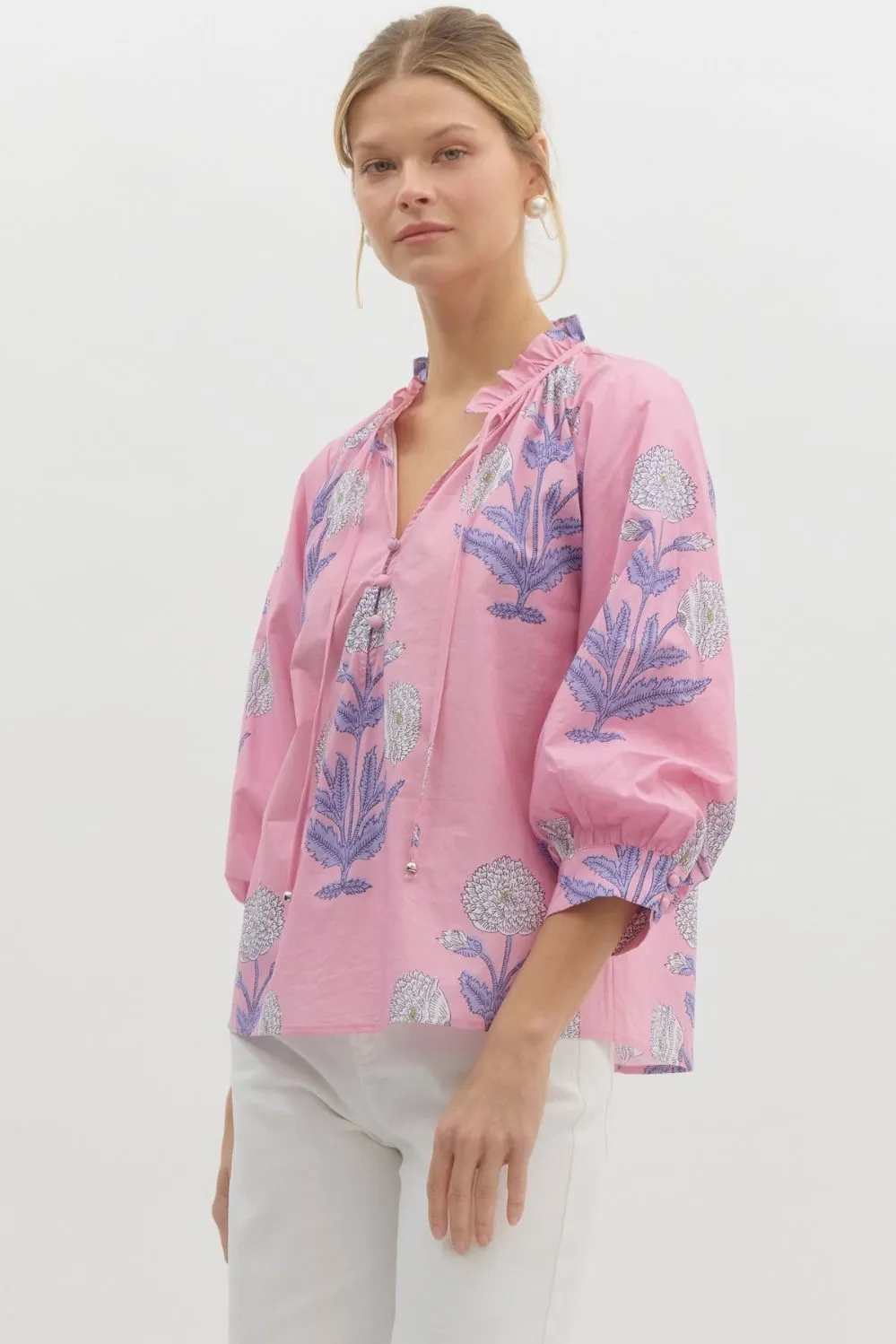 Pink & Purple Floral Print Blouse