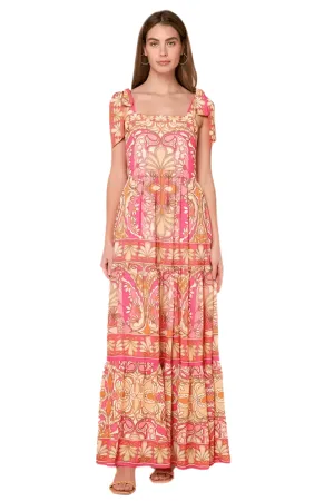 Pink and orange printed woven dress
