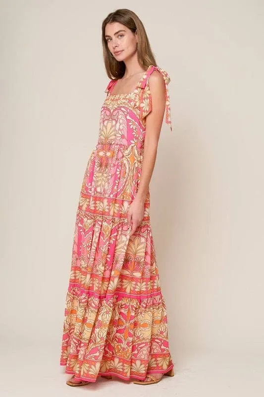Pink and orange printed woven dress