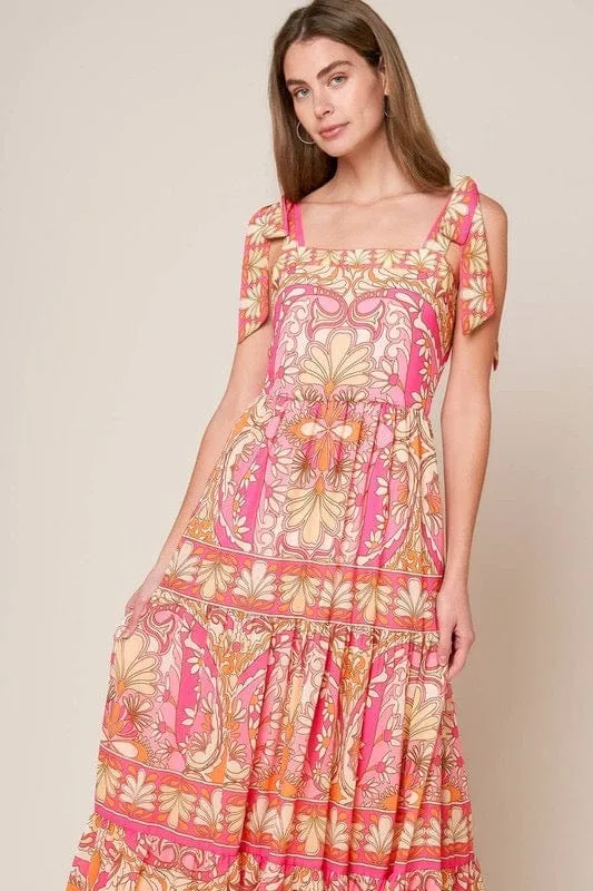 Pink and orange printed woven dress