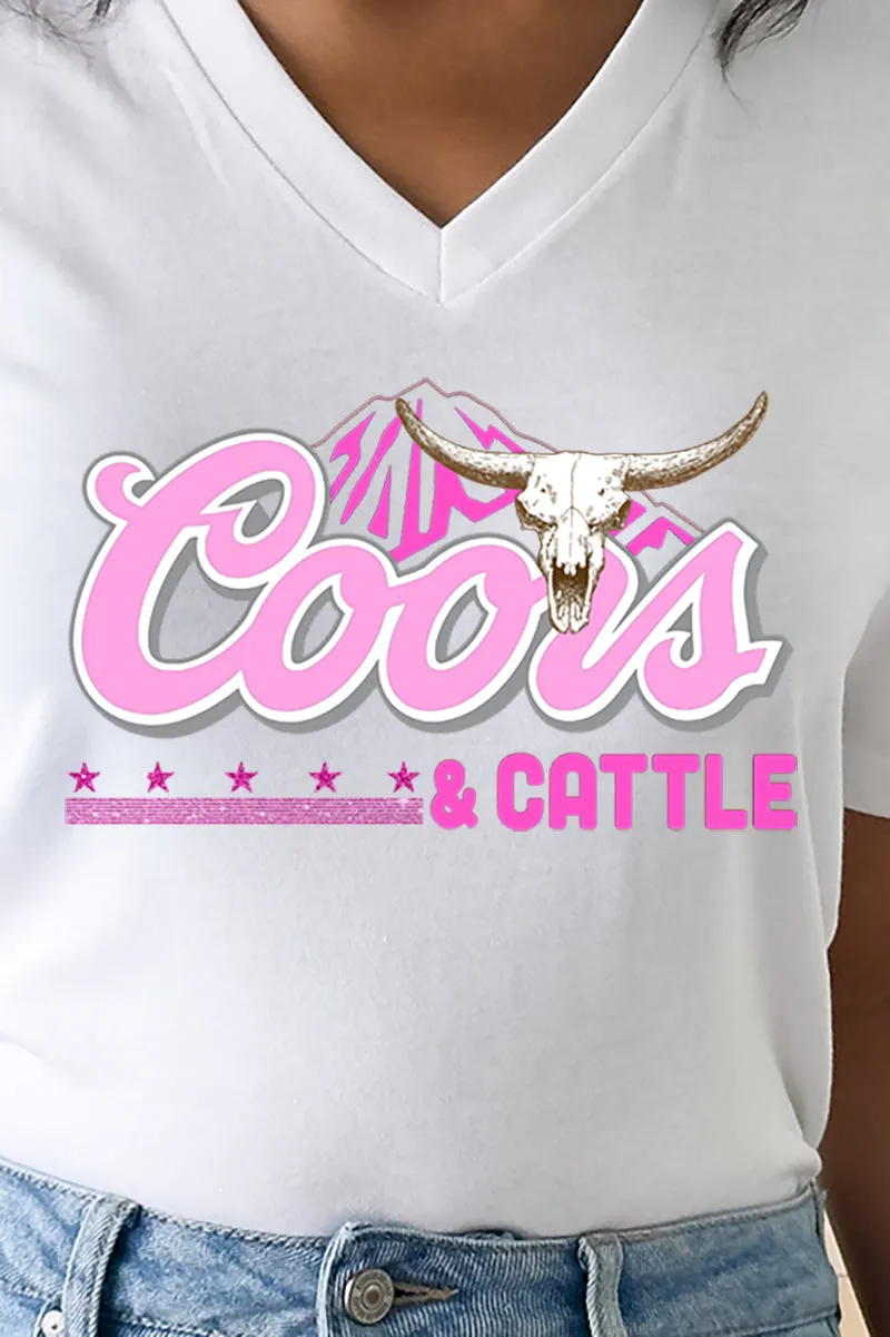 Pink Coors And Cattle Unisex Poly-Rich Blend V-Neck Tee