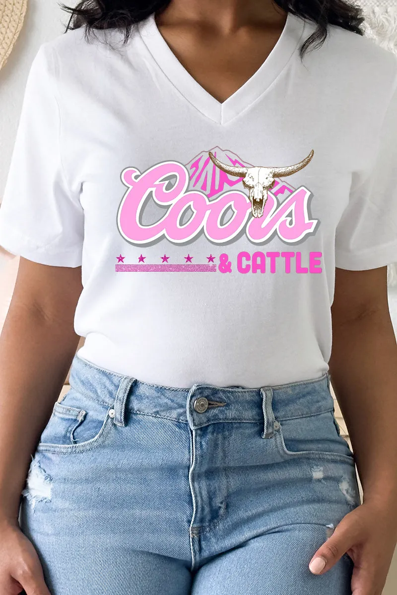 Pink Coors And Cattle Unisex Poly-Rich Blend V-Neck Tee