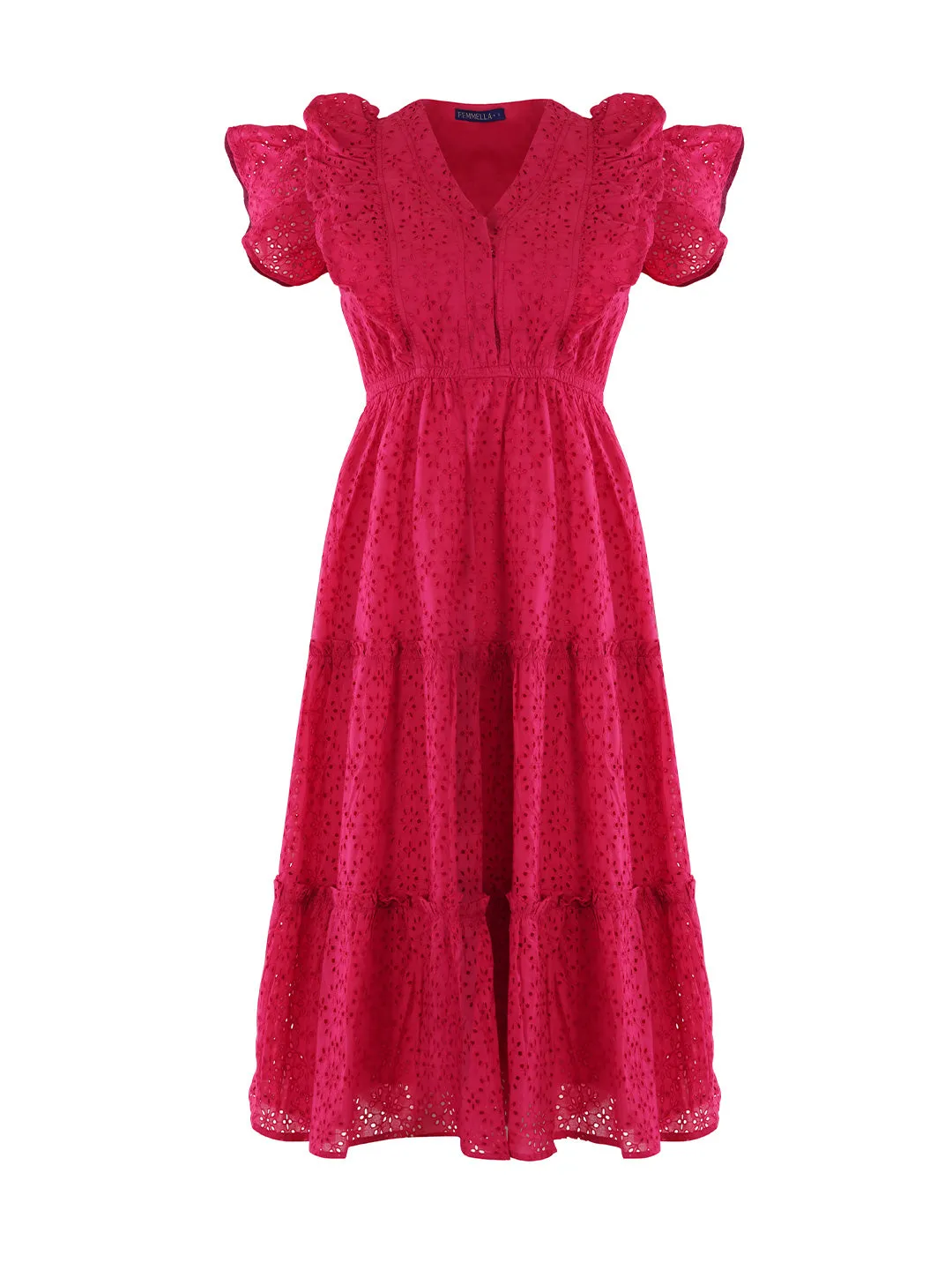 Pink Ruffle Tiered Midi Dress