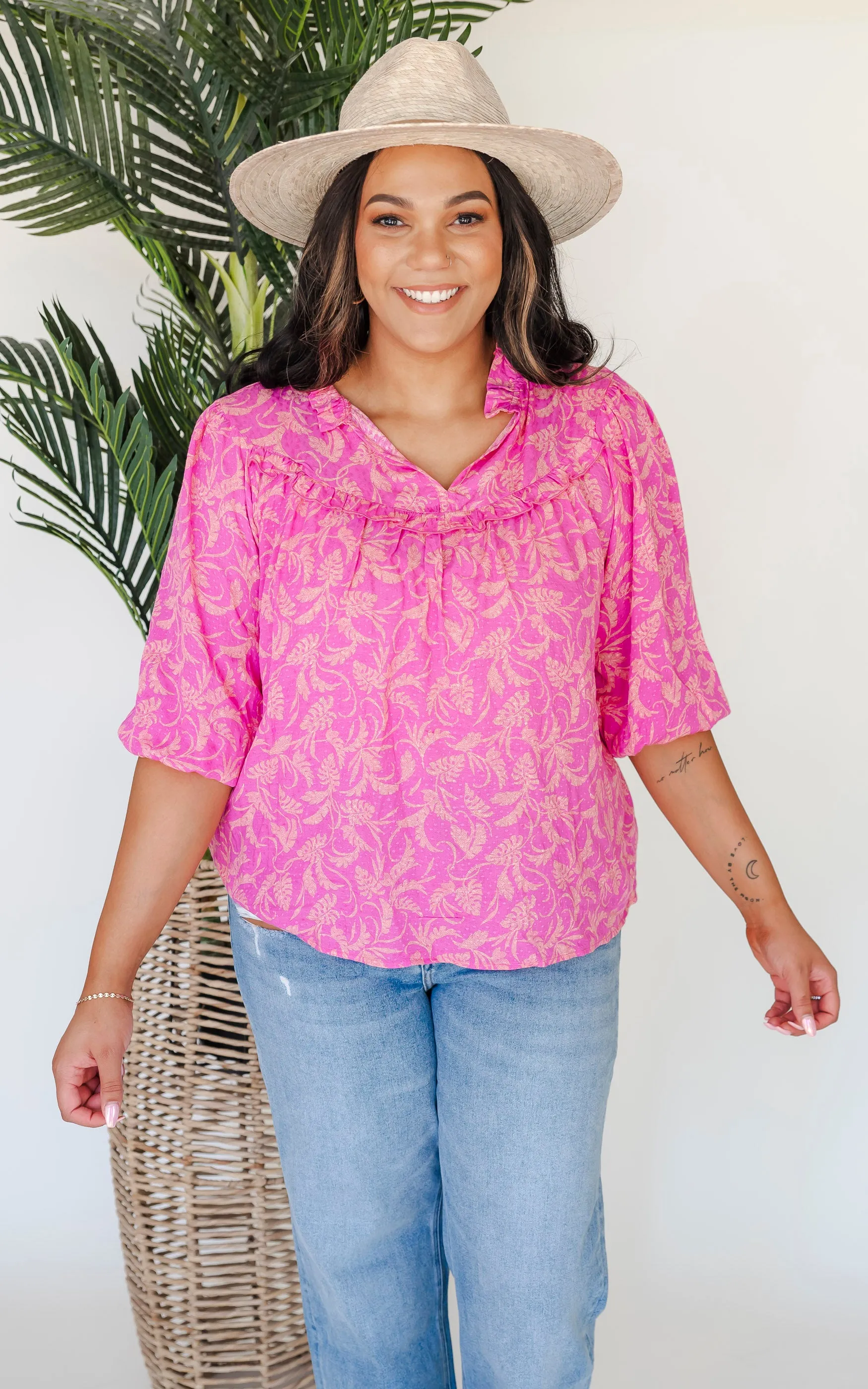 Pink Ruffle Trim Blouse - Final Sale