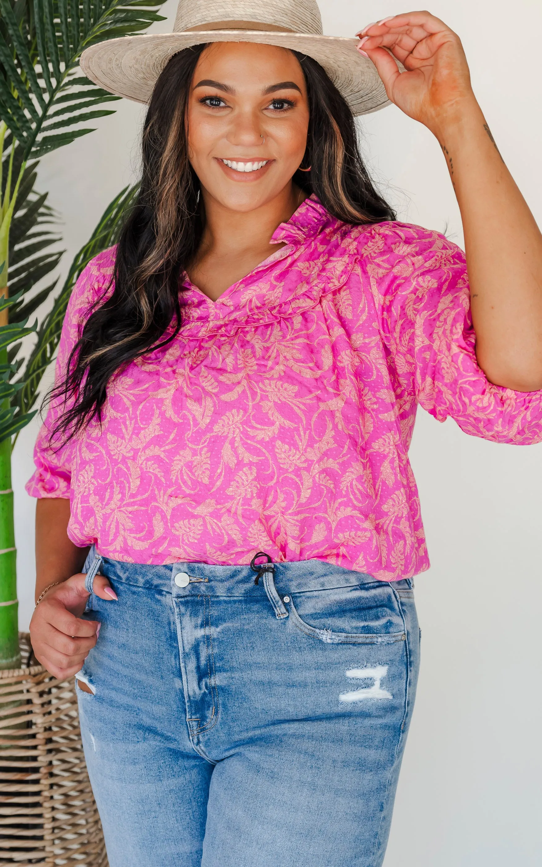 Pink Ruffle Trim Blouse - Final Sale