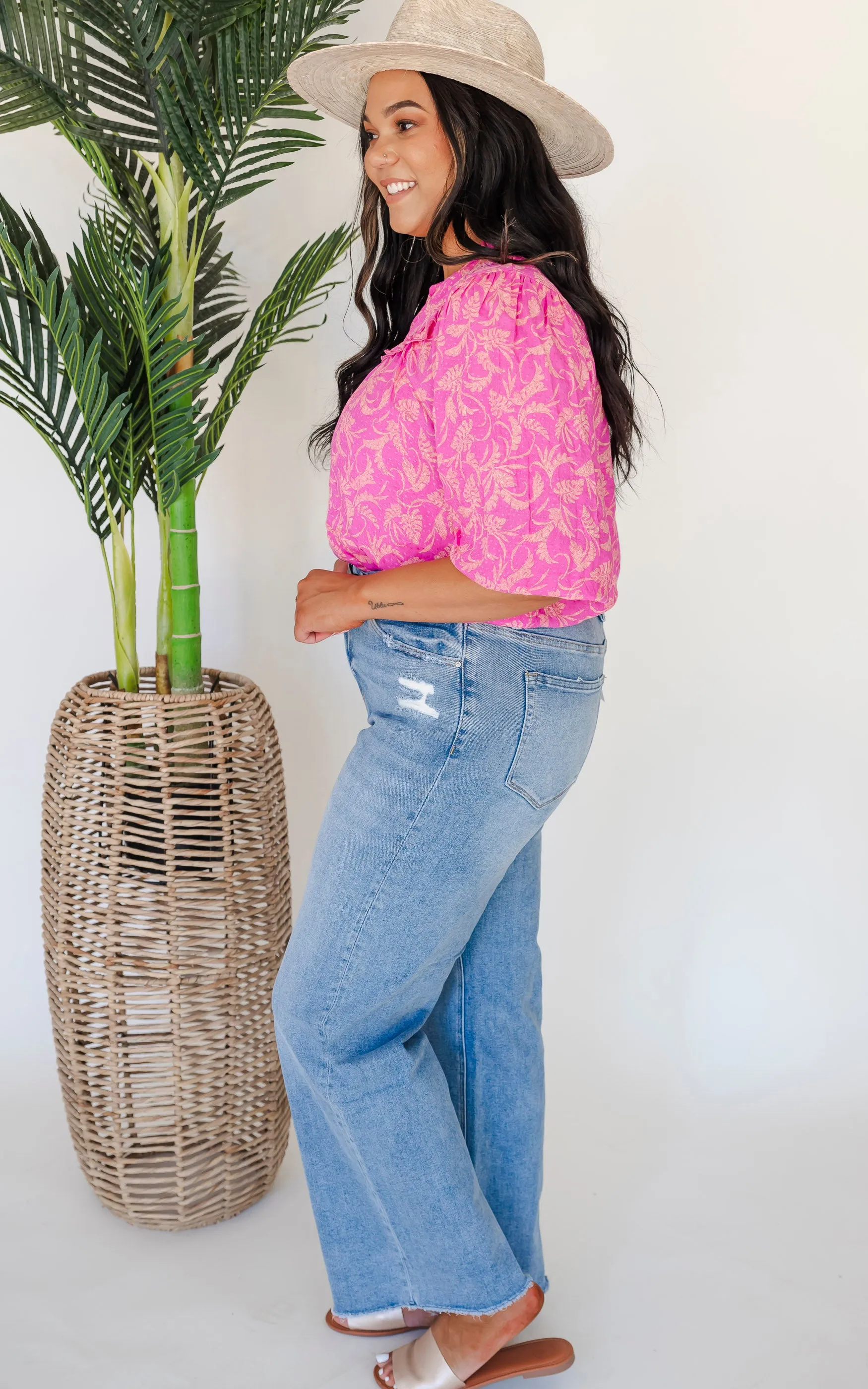 Pink Ruffle Trim Blouse - Final Sale
