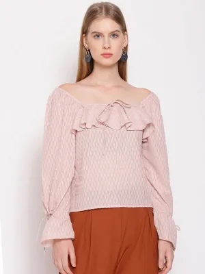 Pink Textured Ruffle Top