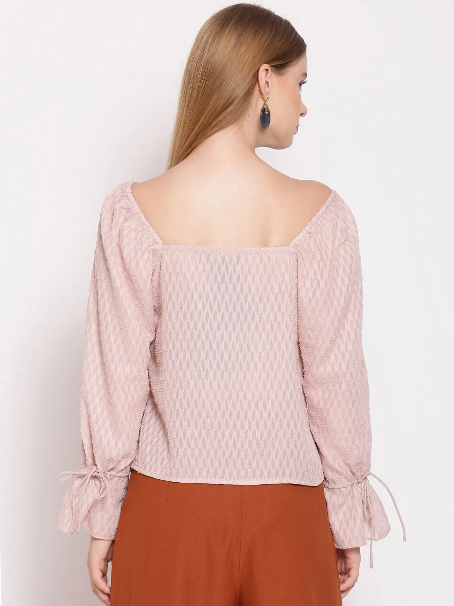 Pink Textured Ruffle Top