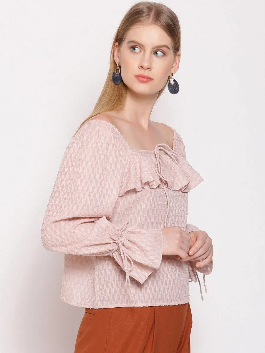 Pink Textured Ruffle Top