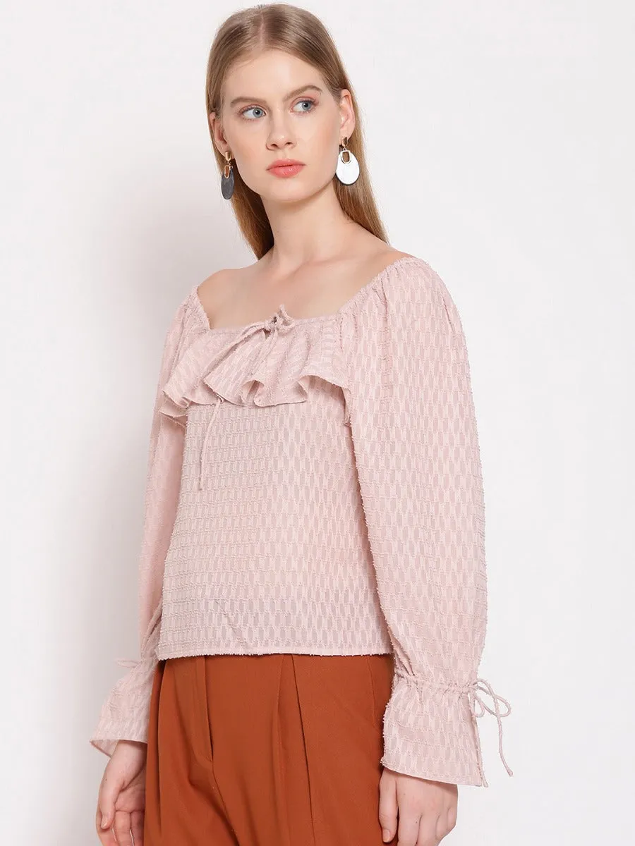 Pink Textured Ruffle Top