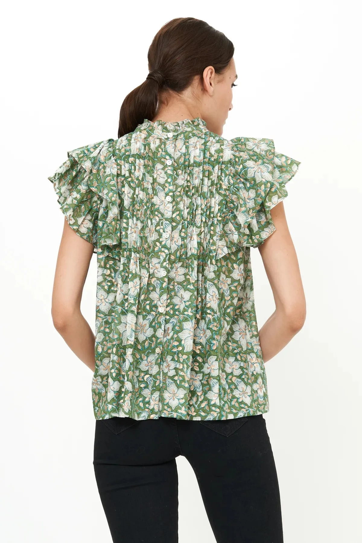 Pintuck Ruffle Top - Ivy Olive
