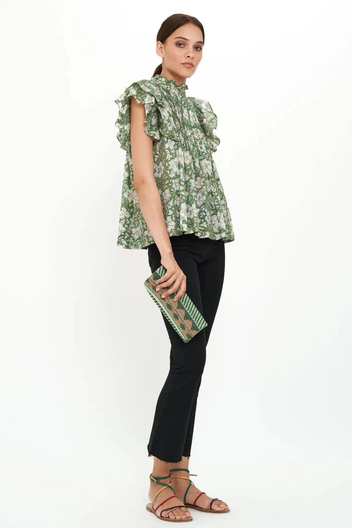 Pintuck Ruffle Top - Ivy Olive