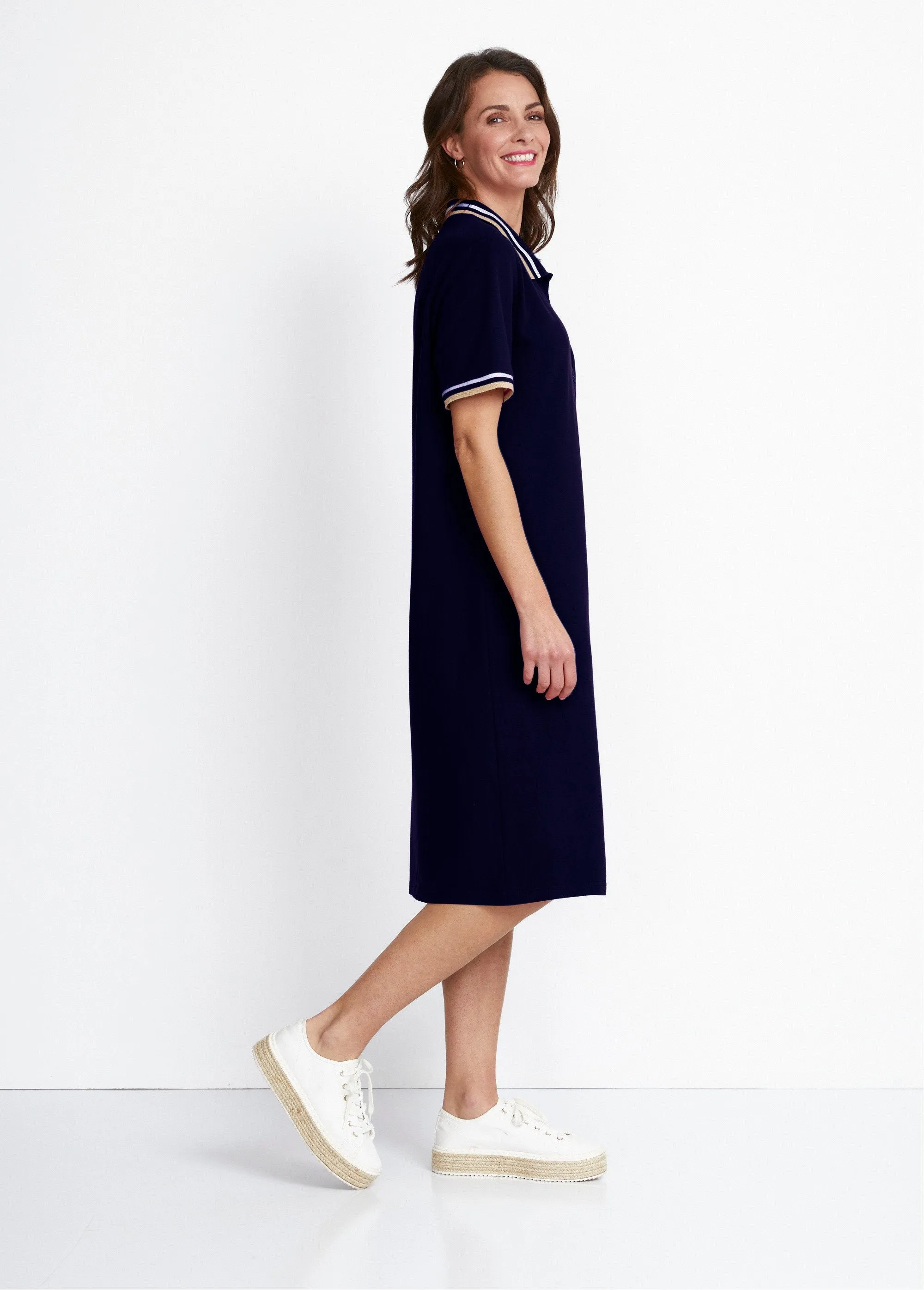 Pique knit polo neck dress