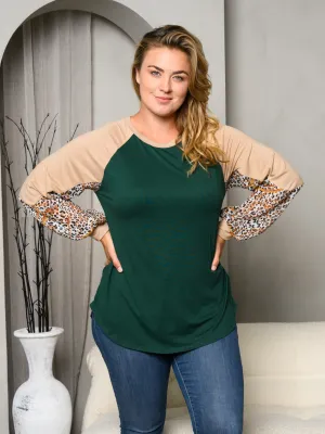 PLUS SIZE LONG SLEEVE ANIMAL PRINT CHAIN PRINT TOP