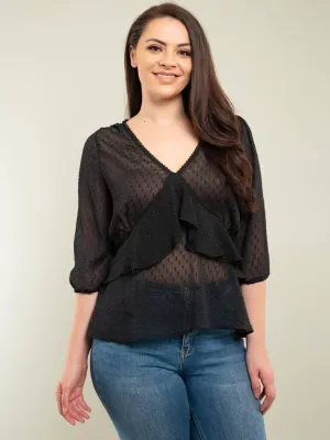PLUS SIZE RUFFLE 3/4 SLEEVE TOP