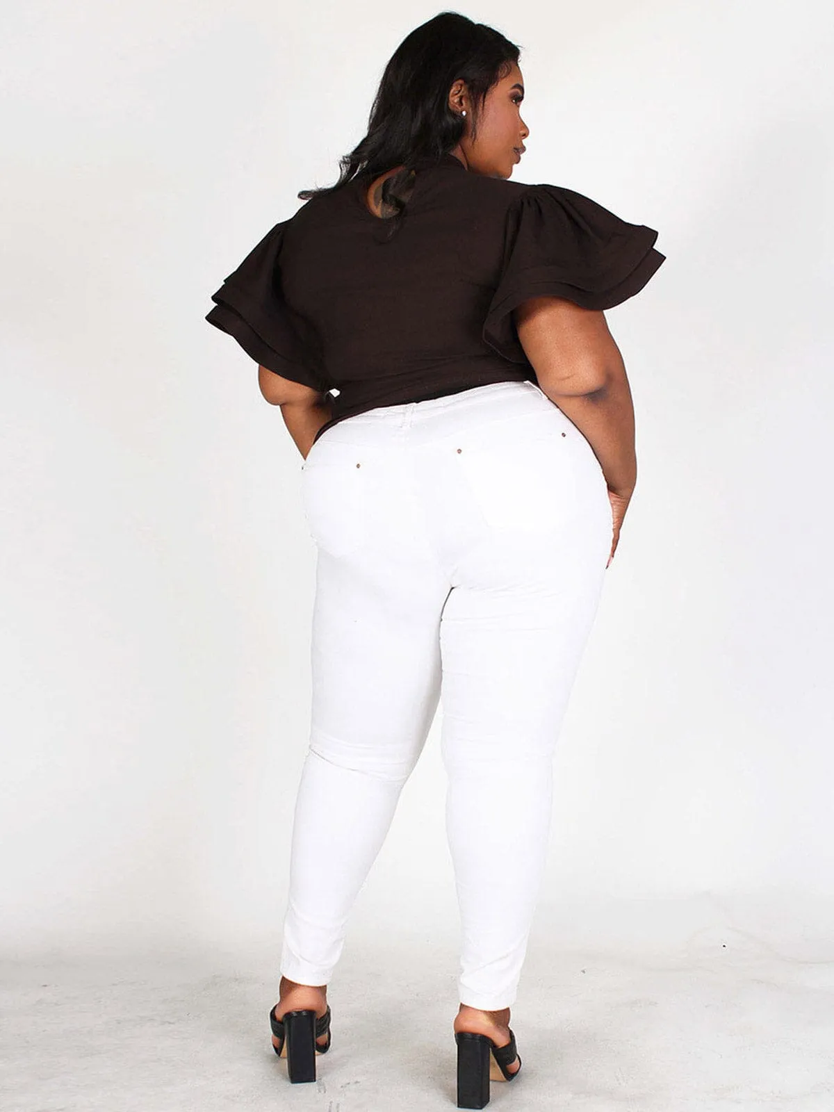 PLUS SIZE RUFFLE PUFF SLEEVES SOLID TOP