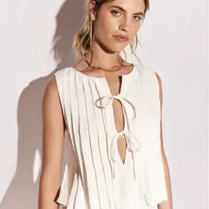 Poise Tie-Front Sleeveless Ruffle Hem Top