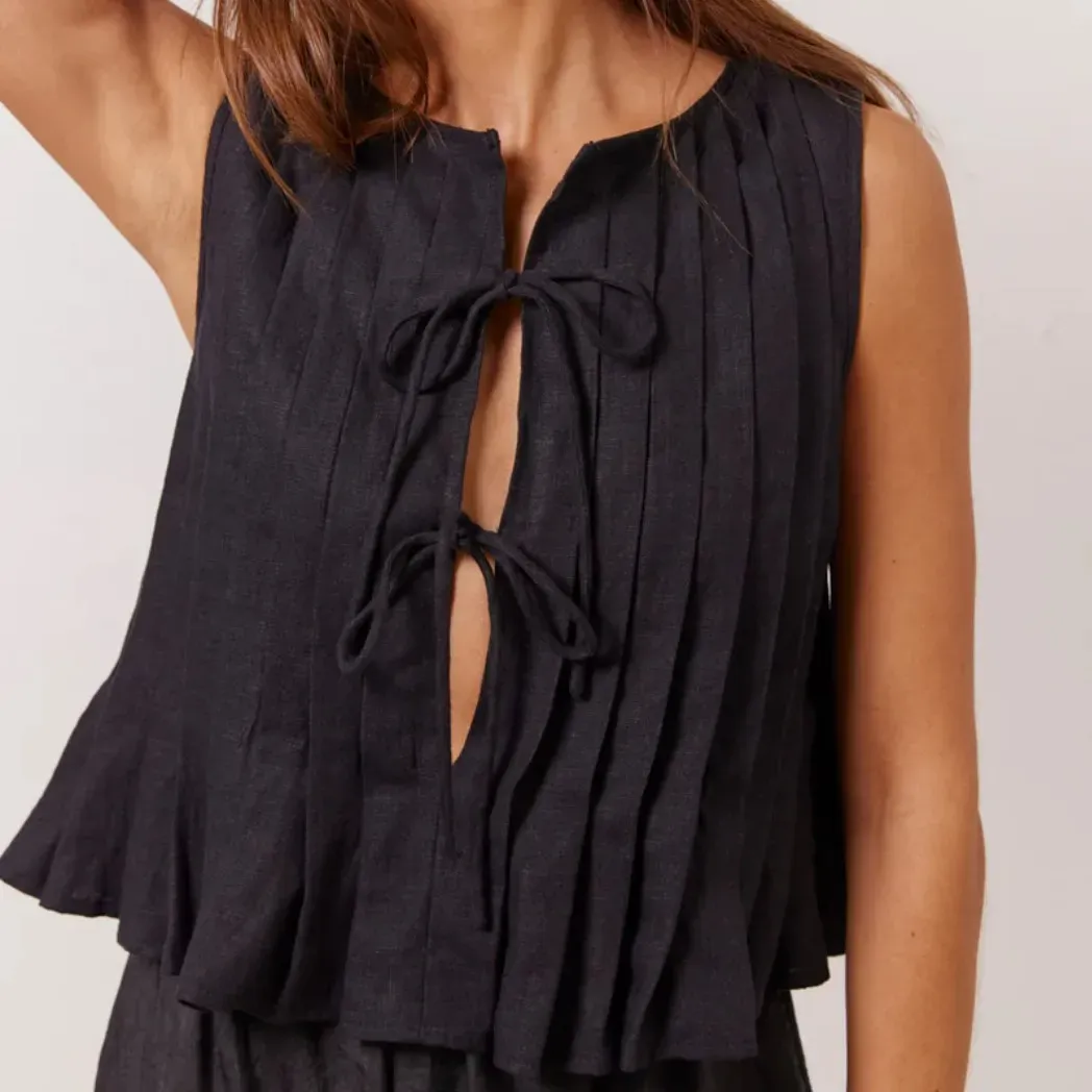 Poise Tie-Front Sleeveless Ruffle Hem Top