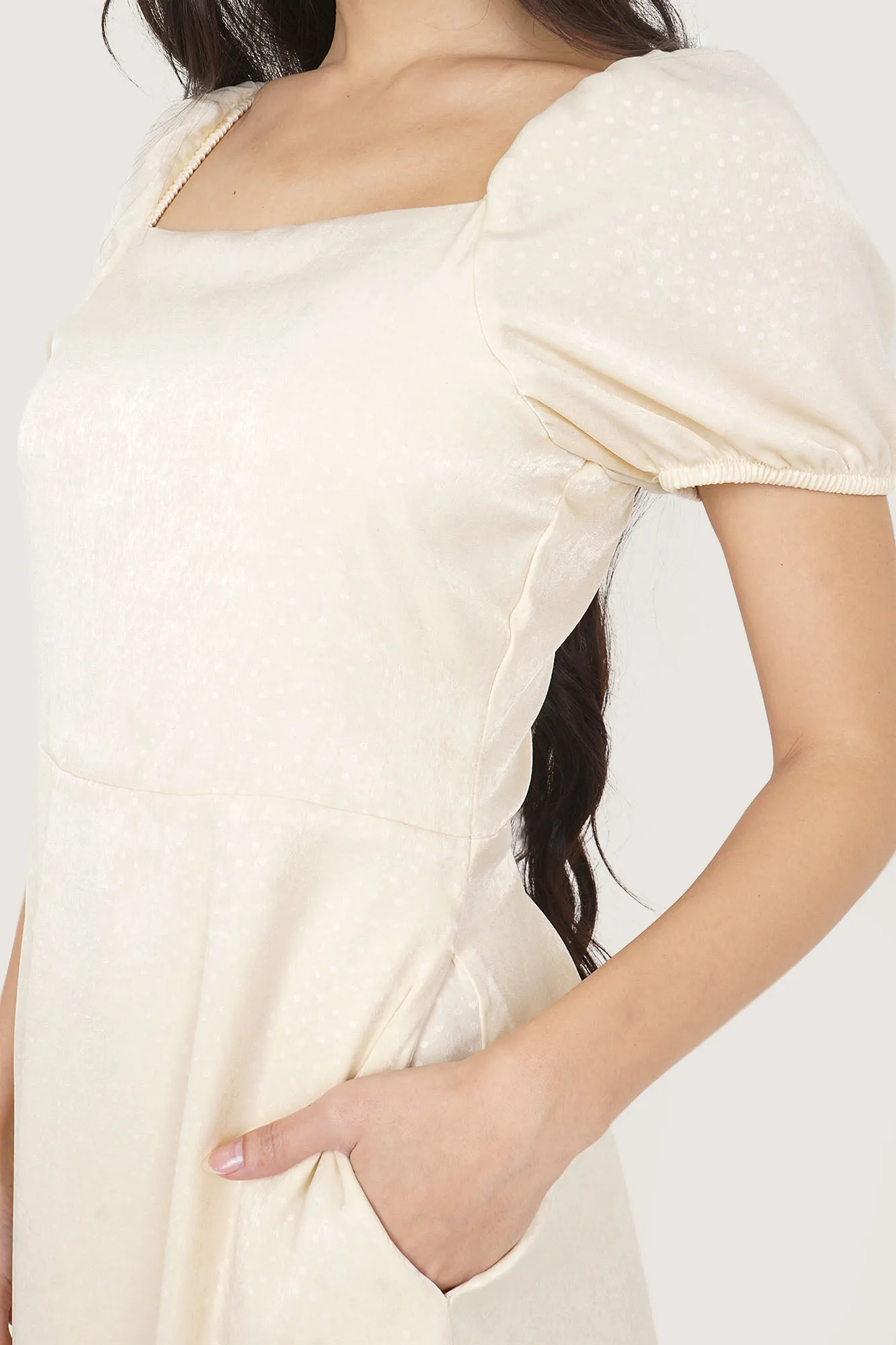 Polka Dot Puff Sleeve Square Neck Dress