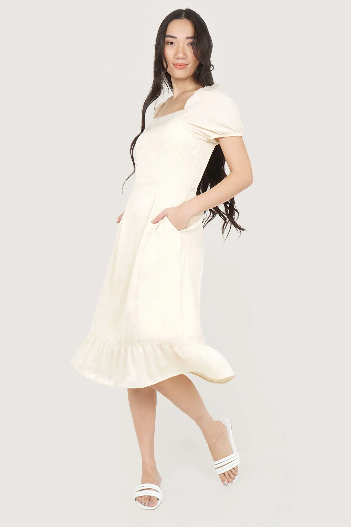 Polka Dot Puff Sleeve Square Neck Dress