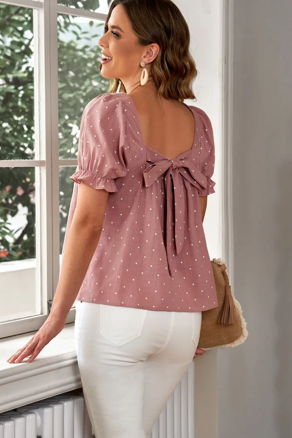 Polkadot Square Hals Flounce Mouw Top