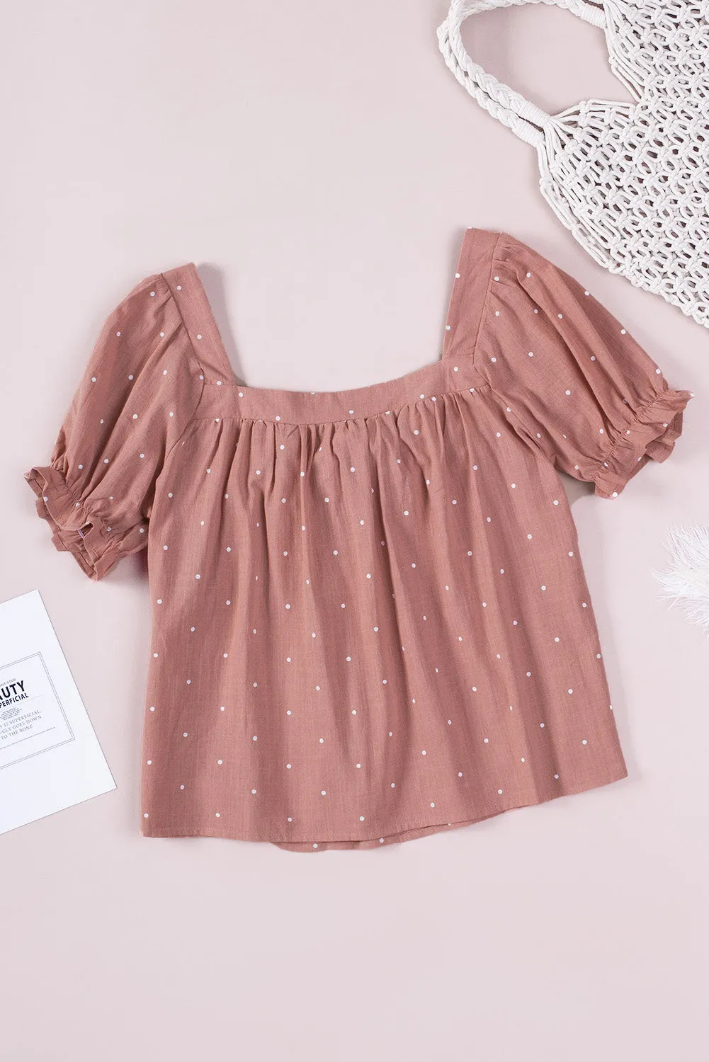Polkadot Square Hals Flounce Mouw Top