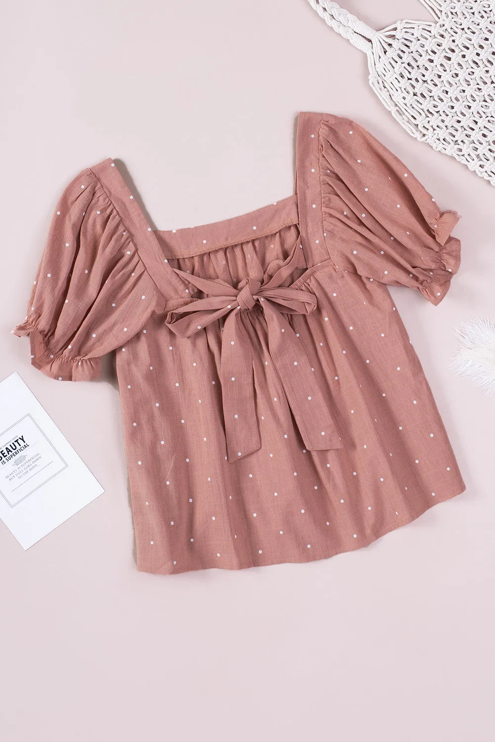 Polkadot Square Hals Flounce Mouw Top