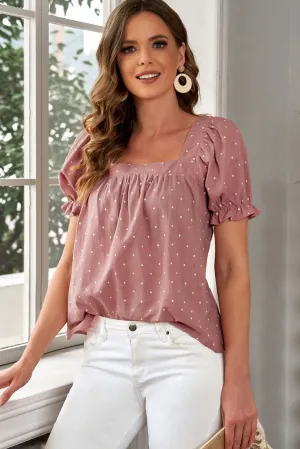 Polkadot Square Hals Flounce Mouw Top