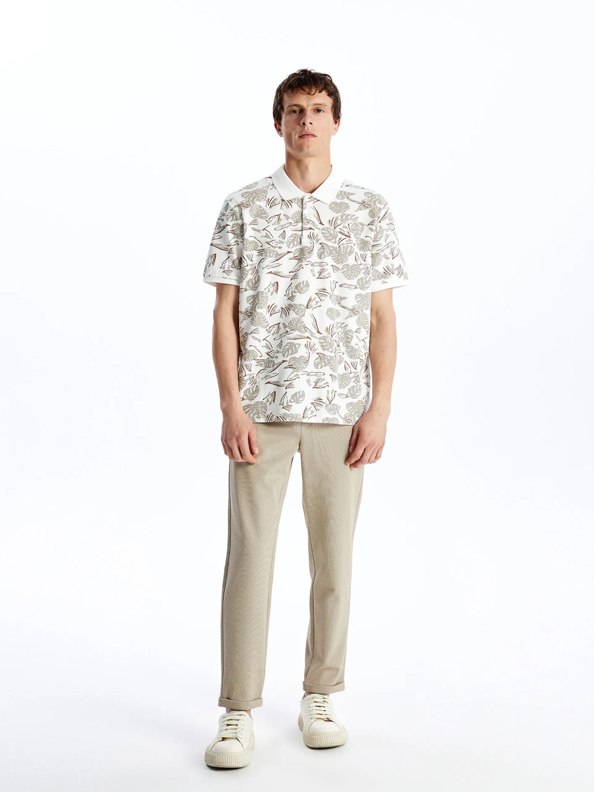 Polo Neck Short Sleeve Patterned Pique Men T-Shirt