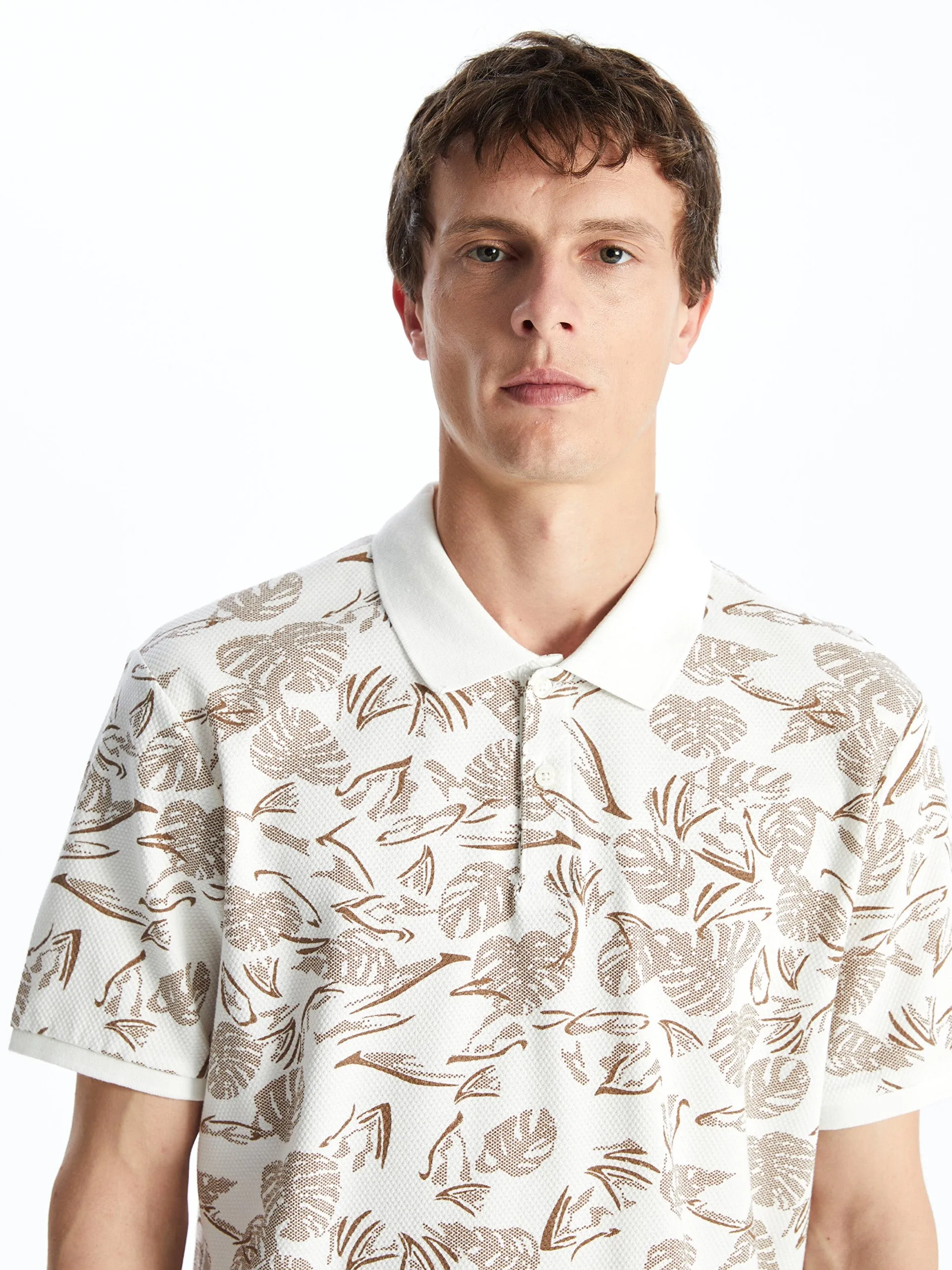 Polo Neck Short Sleeve Patterned Pique Men T-Shirt