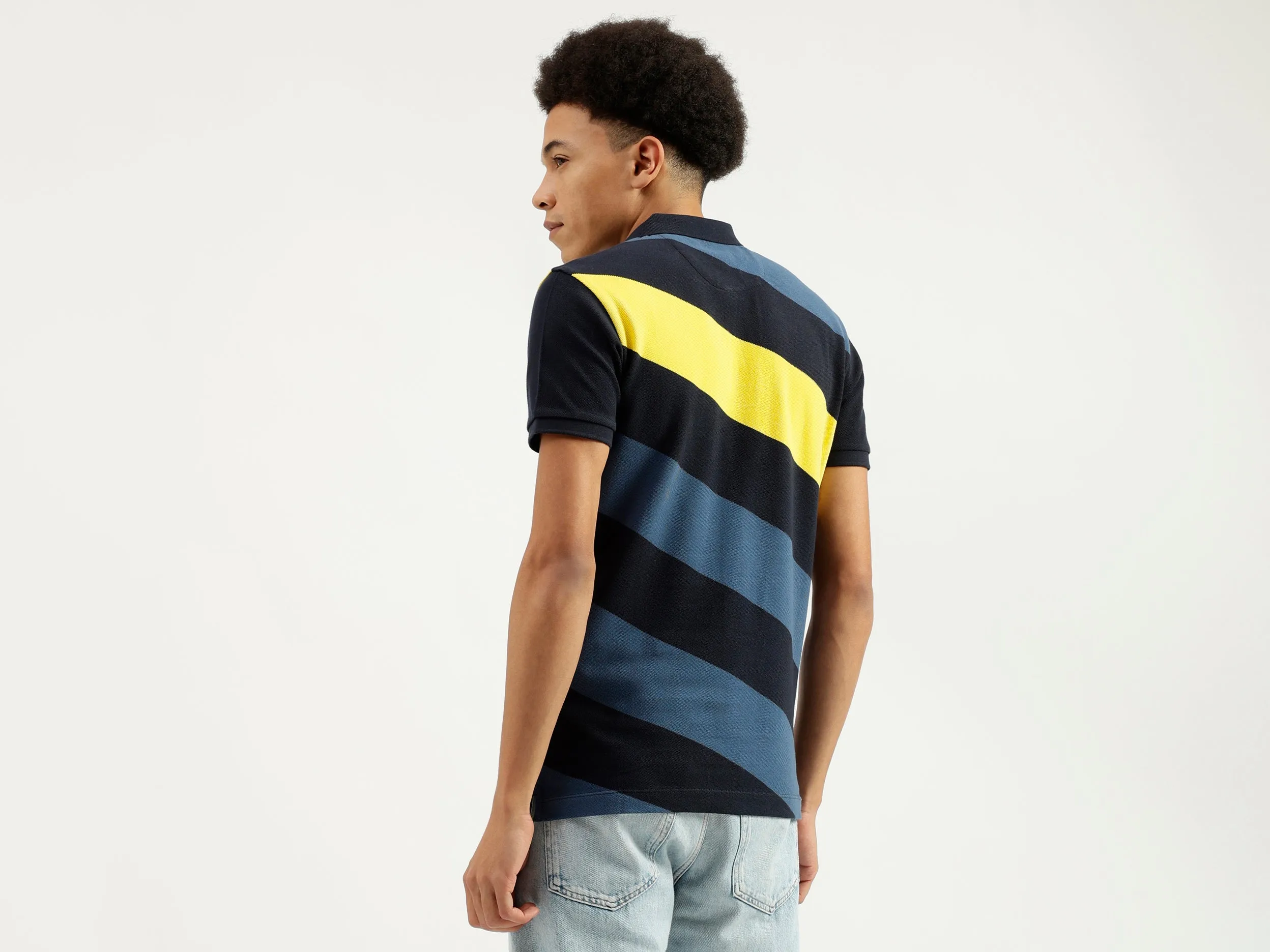 Polo Neck Striped Pattern T-Shirt