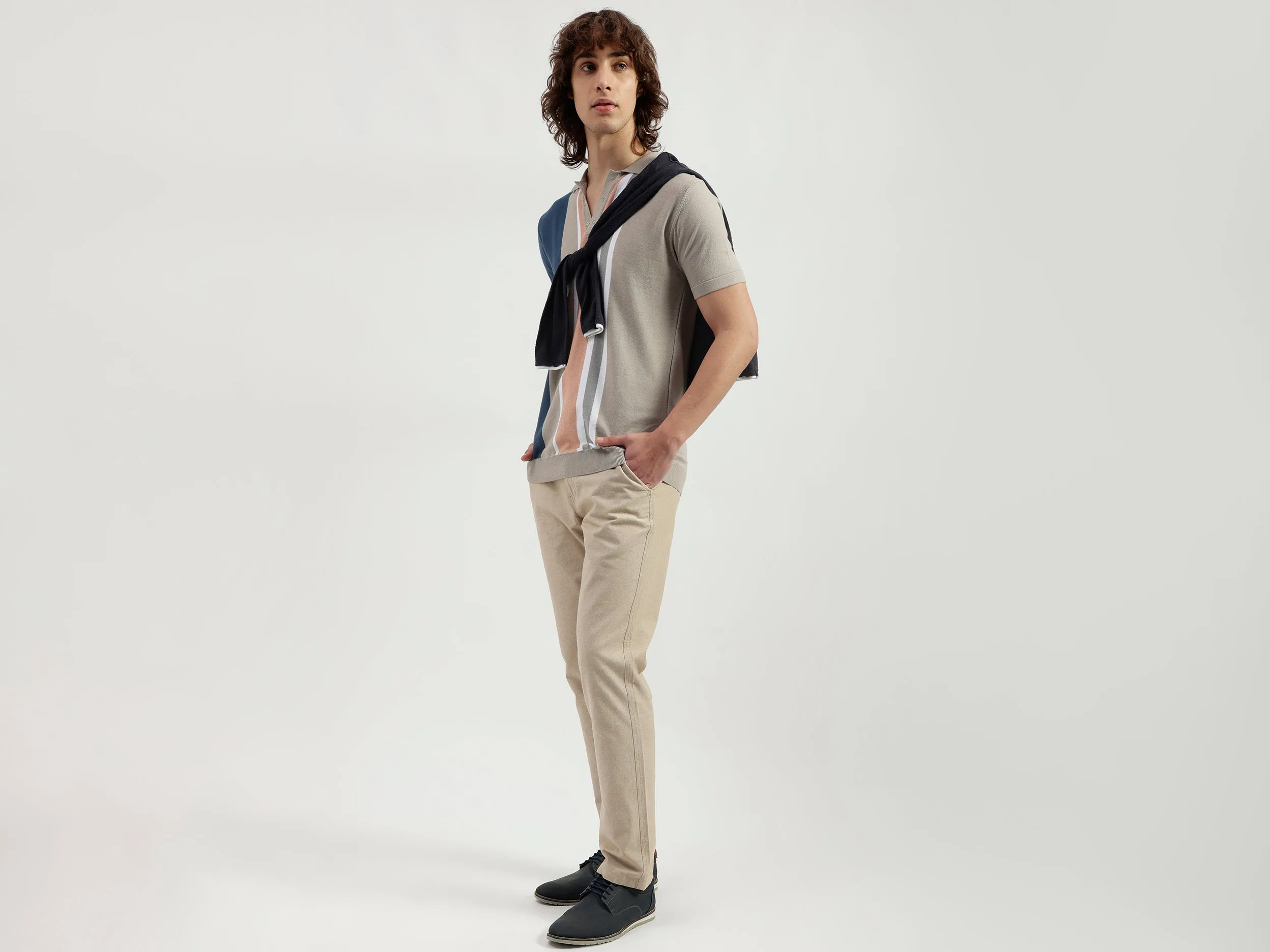 Polo Neck Striped Pattern T-Shirt