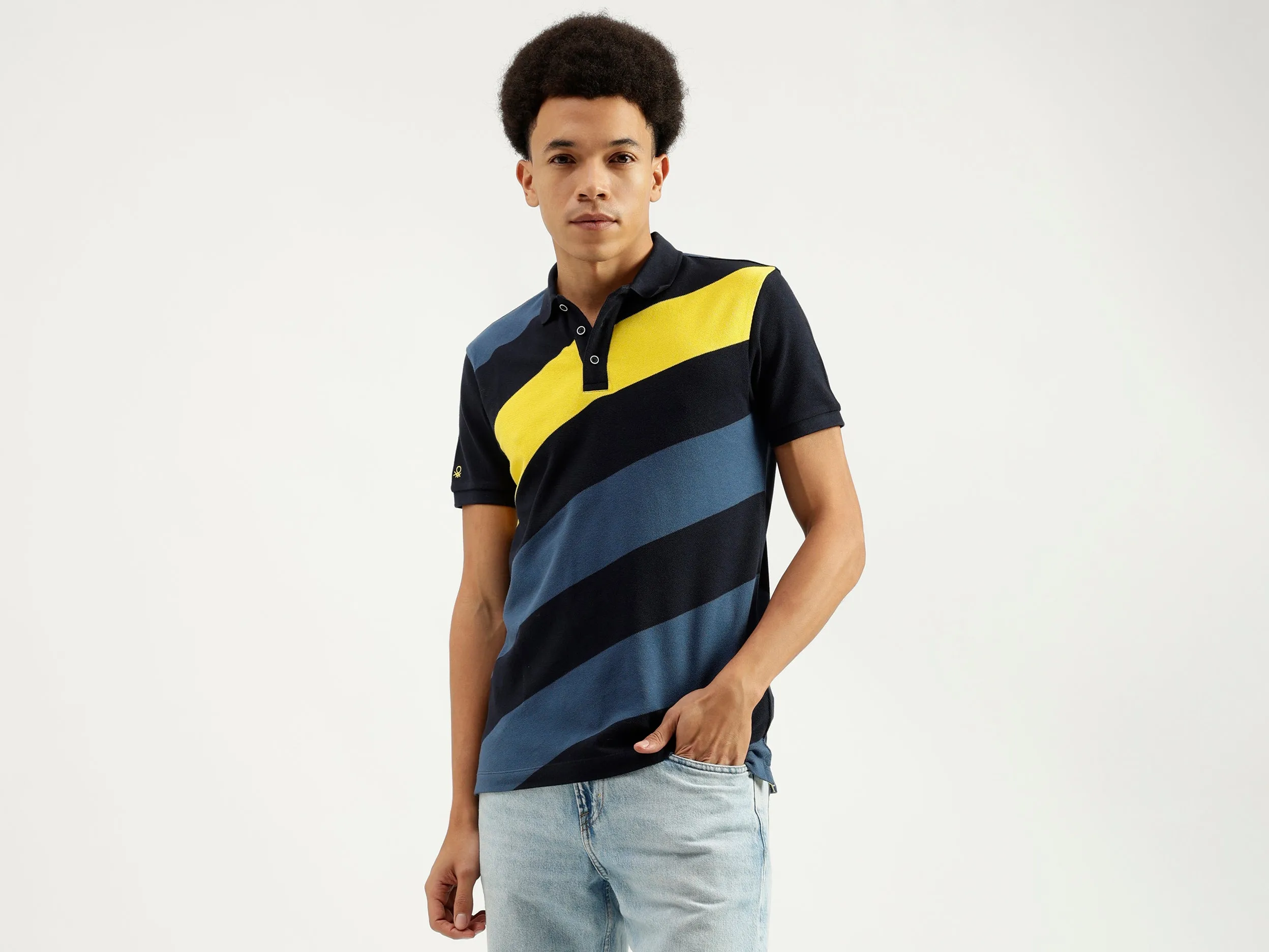Polo Neck Striped Pattern T-Shirt