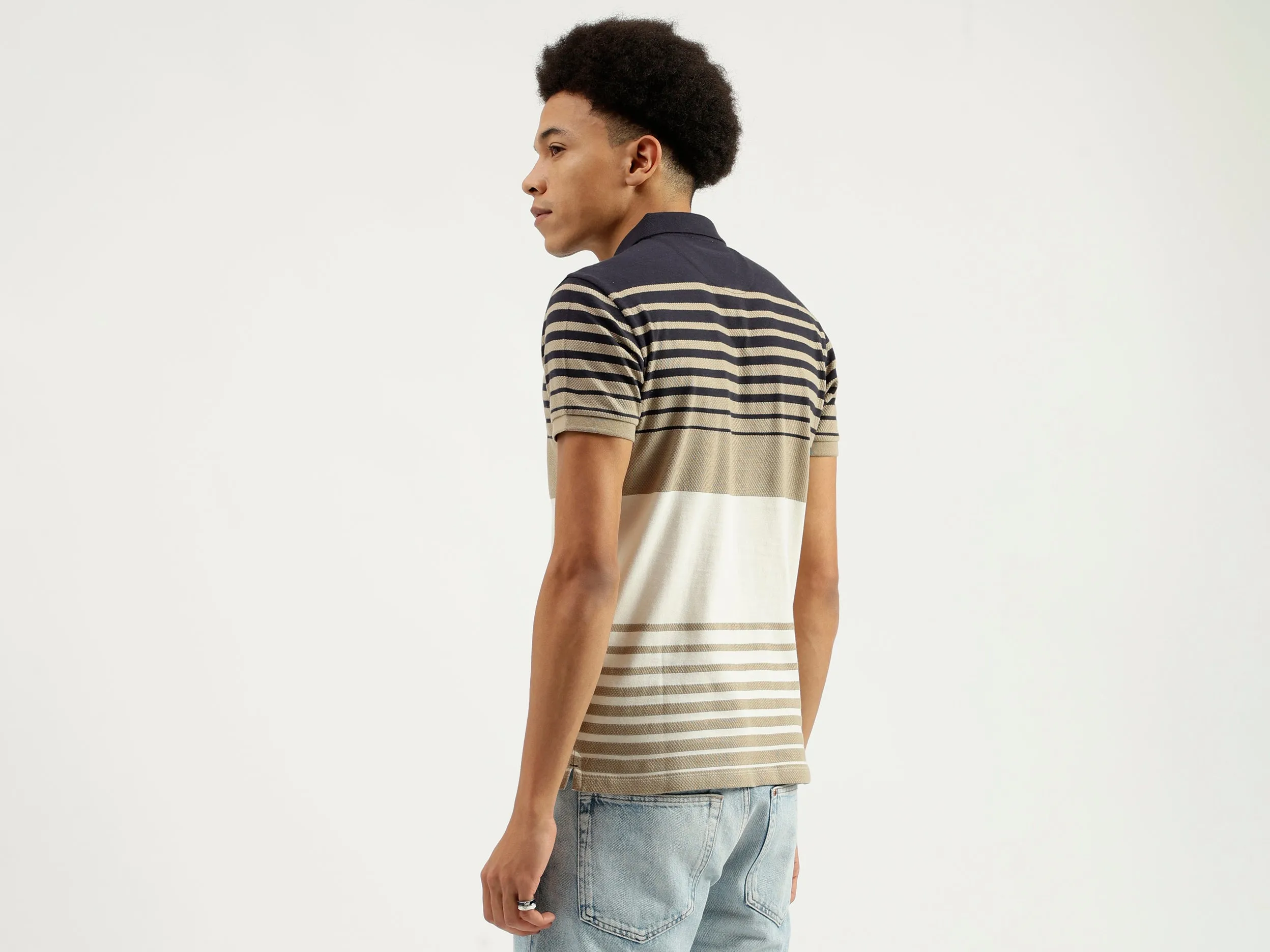 Polo Neck Striped Pattern T-Shirt