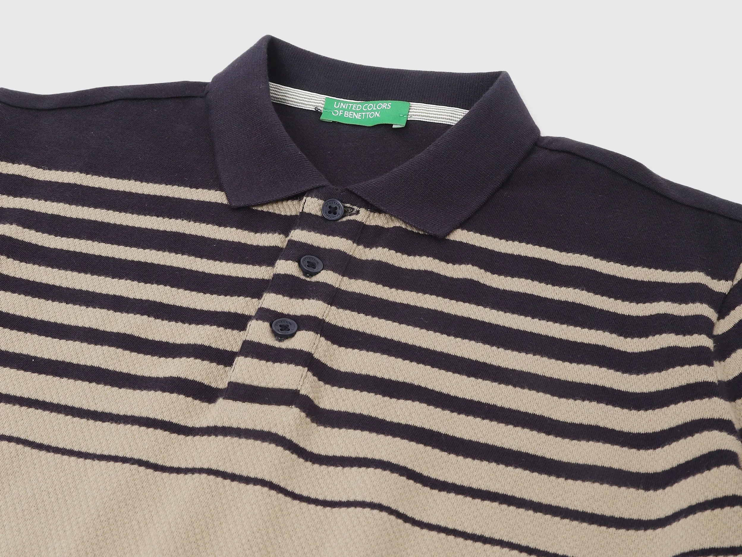 Polo Neck Striped Pattern T-Shirt