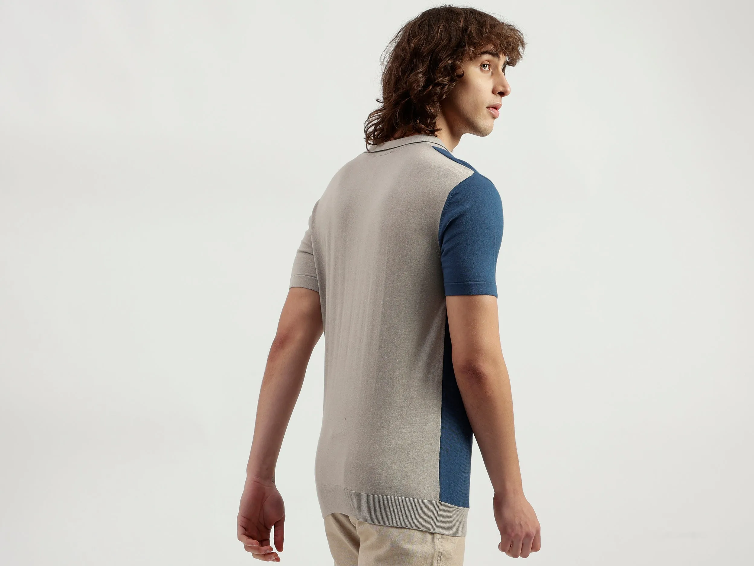 Polo Neck Striped Pattern T-Shirt