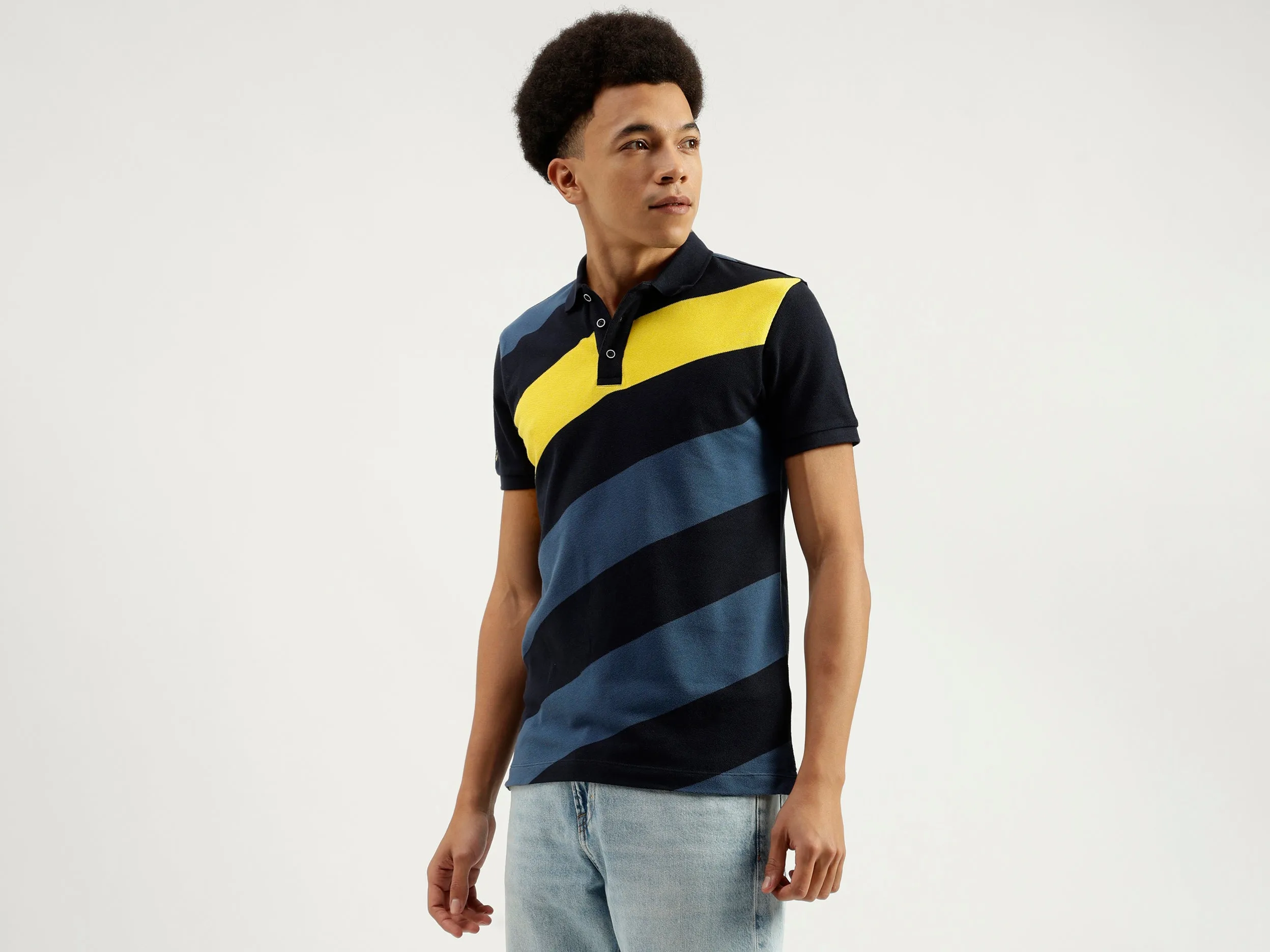 Polo Neck Striped Pattern T-Shirt